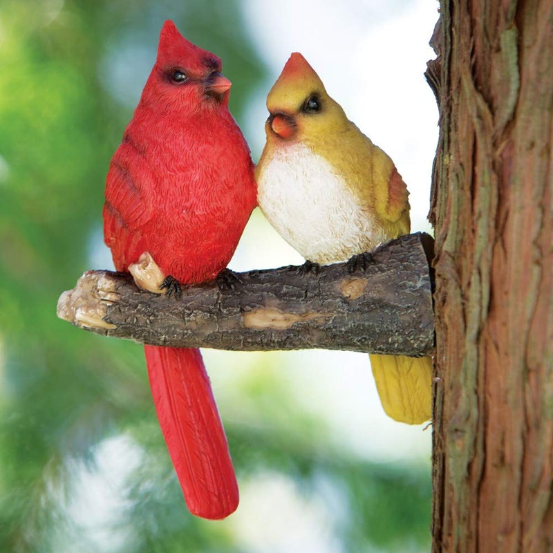 Bits and Pieces - 'Pair of Cardinals' Tree Hugger - Yard Decorations - Whimsical Tree Birds Sculpture - Garden Decoration - Garden Peeker Yard Art - Image 2